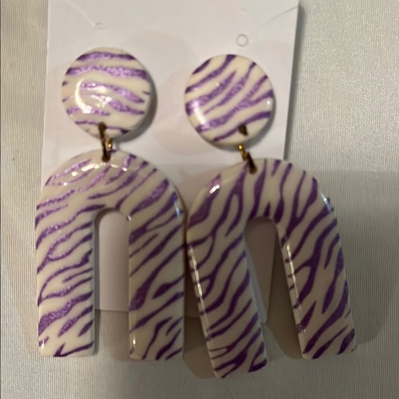 Purple and White Zebra Print Earrings - Picture 2 of 3